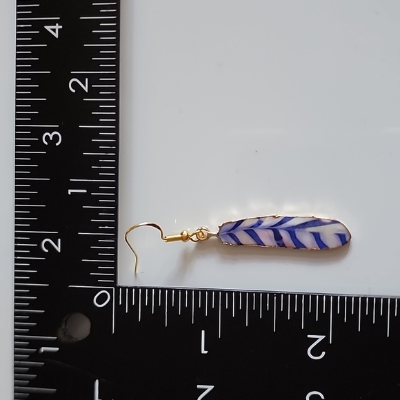 MULTICOLOR Striped  Fade Southwestern Boho Feather 925S HOOK Earrings - Picture 2 of 2